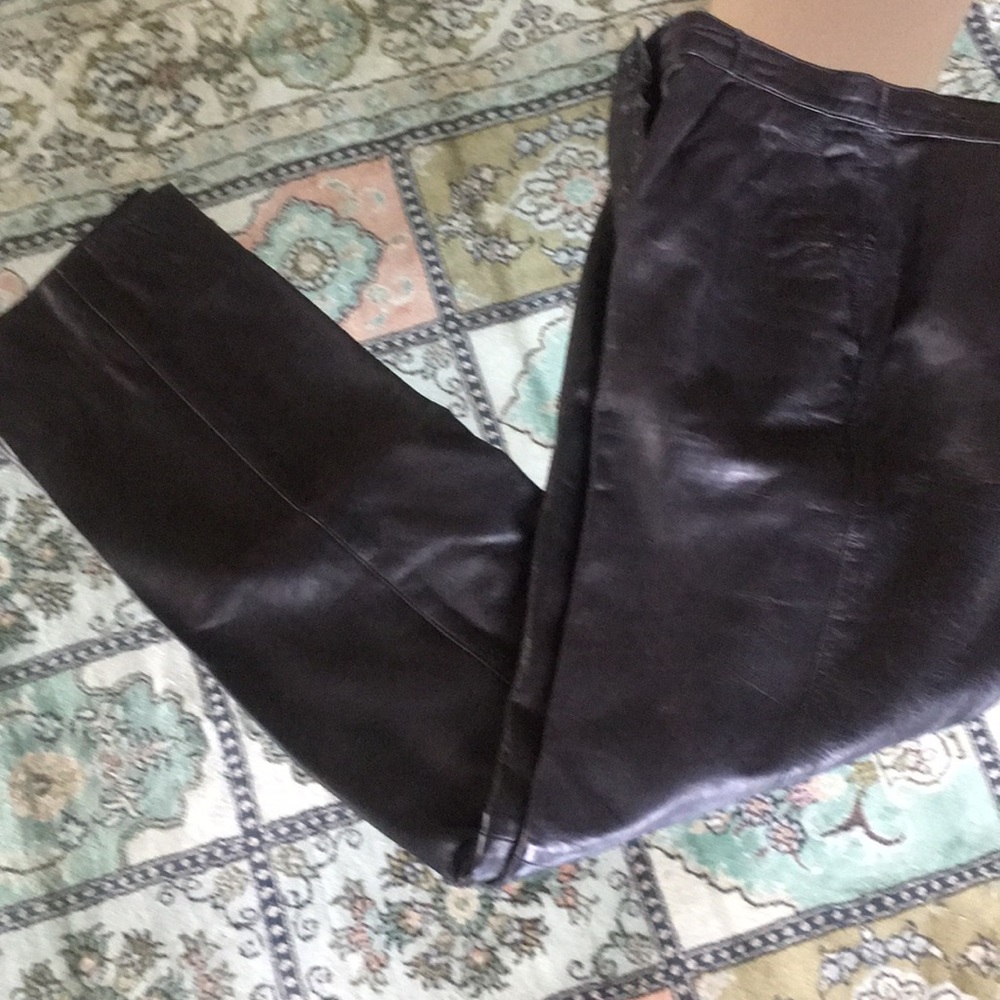 Black leather straight leg or boot leg pant